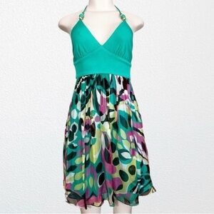 Milly NY Silk Halter Mini Dress Floral/Green SZ 0